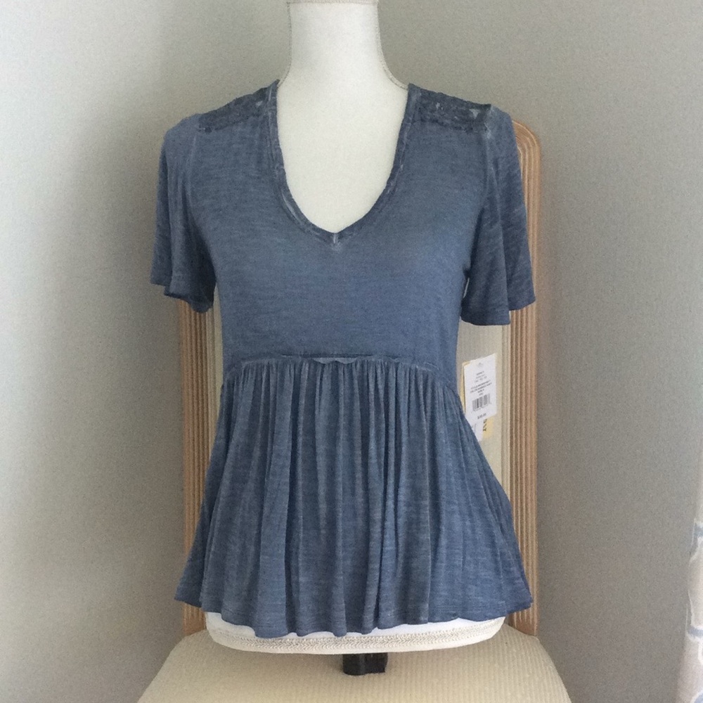 NWT Rewind peplum top XS blue ruffle lace